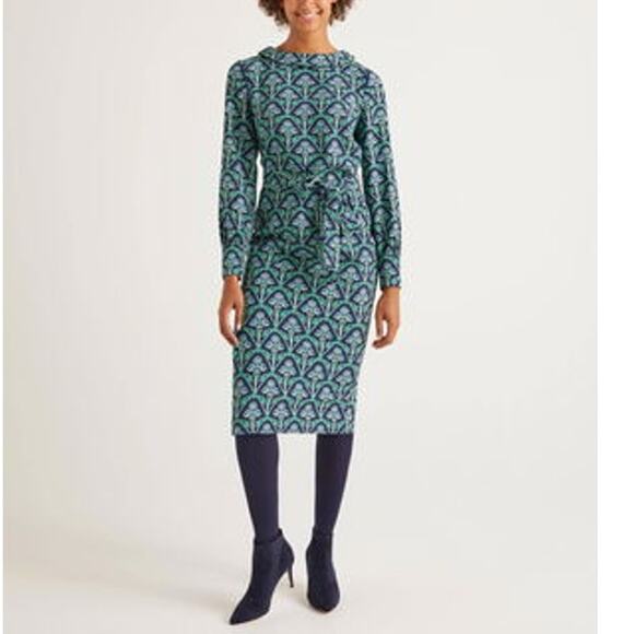 Boden Dresses & Skirts - Boden Womens Florrie Dress Long Sleeve High Neck Back Zip Green Blue Size 8P